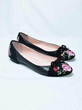 Kate Spade Black Floral Embroidered Wilton Ballet Flats